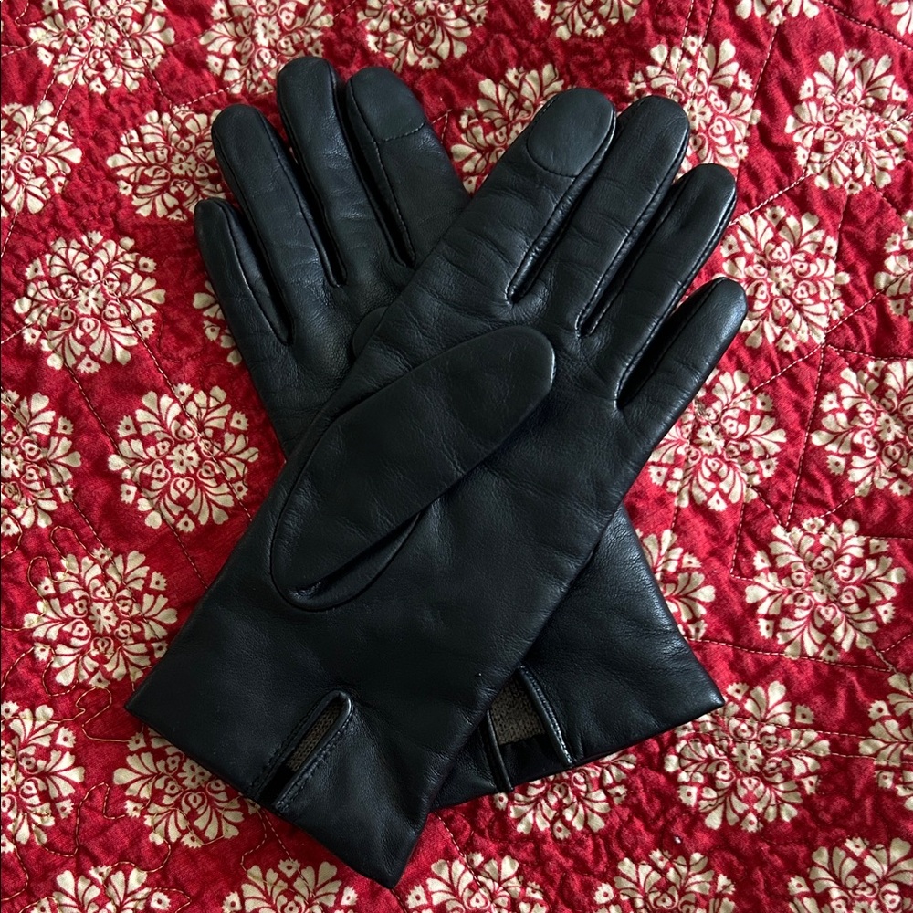 Coach Black Leather Gloves with Gold Accent